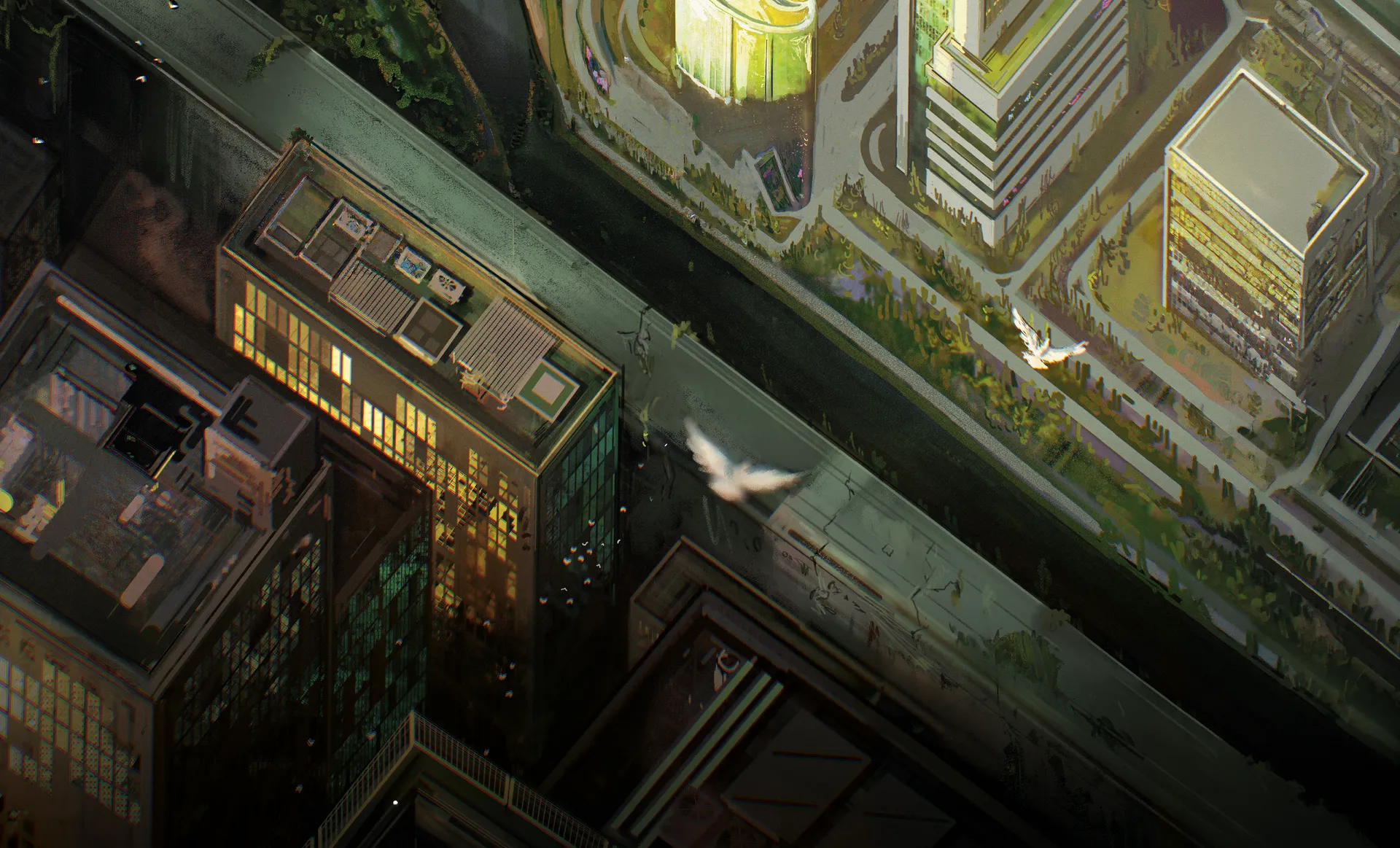 Vista aérea de uma cidade, arte de fundo da seção.